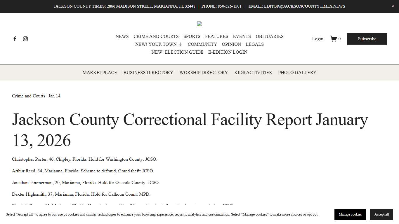 Jackson County Correctional Facility Report January 13, 2026 — Jackson County Times